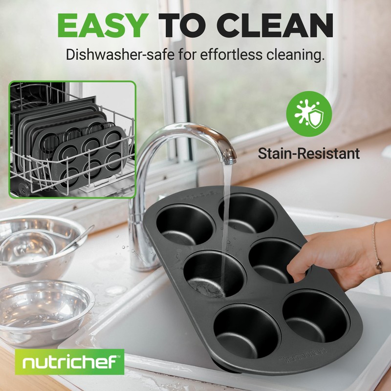 NutriChef 6-Piece Toaster Oven Bakeware Set, Compact Non-Stick Stackable Baking