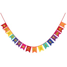 jijAcraft Merry Christmas Glitter Banner, 4M Pre-Assembled Felt Banner Garland for Christmas Party, Home, Office, Farmhouse, Door Fireplace Mantel Wall Decorations