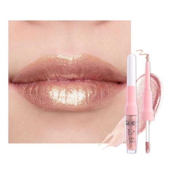 evpct Champagne Gold Metallic Glitter Lip Liner and Lipstick Combo