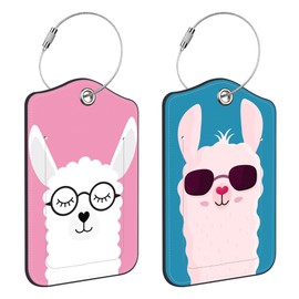 Neidius Luggage Tags for Suitcase,2 Pack Cute Alpaca PU Leather Luggage Tags with Stainless Steel Loop Privacy Cover ID Address Labels,Adult Travel Suitcase Tags
