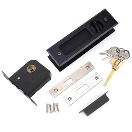 Embedded Sliding Door Lock Black Zinc Alloy Recessed Handle Sets Invisible Recessed Sliding Door Mortise Lock with 3 Keys for Sliding Door Closet Bathroo Balcony