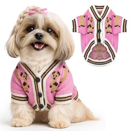 ABRRLO Small Dog Sweaters Cute Bear Dog Cardigans Clothes for Small Medium Dogs Boy Girl Puppy Cat Knitting Cardigan Outfits Dogs Winter Coats Warm Pet Doggy Clothes Soft Knitwear (Pink, X-Large)