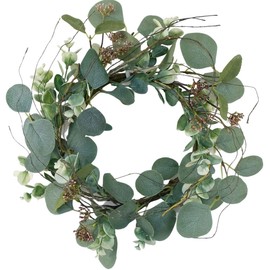 idyllic 12” Artificial Green Leaves Wreath Eucalyptus Round Wreath for Home Decoration Rustic Farmhouse Decor for Festival Celebration Front Door (2 Pack)