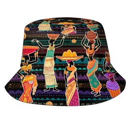 Retro Africa Tribes Bucket Hat for Women Men Cute African Tribal Women Summer Beach Travel Sun Hats