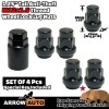 ARROW 4x 1.25" Black M12x1.5 Anti-Theft Wheel Lock Lug Nuts
