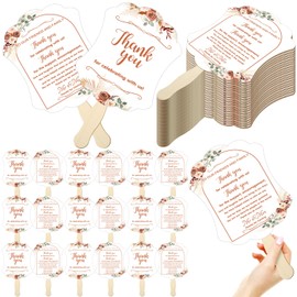 DoubleFill 50 Pcs Hand Held Wedding Fans for Guests Wedding Hand Fan Bulk Boho Paper Fans for Wedding Thank You Handheld Wedding Favors Fans with Wooden Handle for Ceremony Bridal Shower Party