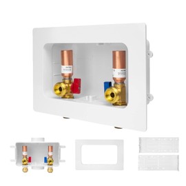 2-PACK GUOFIS Washing Machine Outlet Box with Center Drain,PEX Laundry Washer Box with Copper Water Hammer Arrestor (1/2"Push-fit Connection Inlet X 3/4"MHT Outlet)
