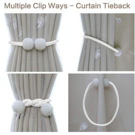 PIQIUQIU Pack of 4 Curtain Loop Holders, Magnetic Curtain Rope Buckles (Polyester, Grey)