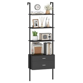 Giantex 6-Tier Ladder Bookcase with 2 Drawers, 72.5" Tall Wall-Mounted Bookshelf with Metal Frame, Modern Open Display Shelf Storage Organizer for Living Room, Study, Home Office, Black (1)