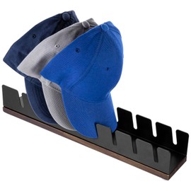 MyGift 8 Slot Modern Matte Black Metal Tabletop Hat Display Rack with Rustic Burnt Solid Wood Base, Baseball Cap Storage Organizer Stand for Table Dresser Closet Shelf