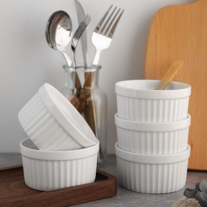 Samsle Porcelain Ramekins 4 oz Oven Safe, Small Souffle Dishes