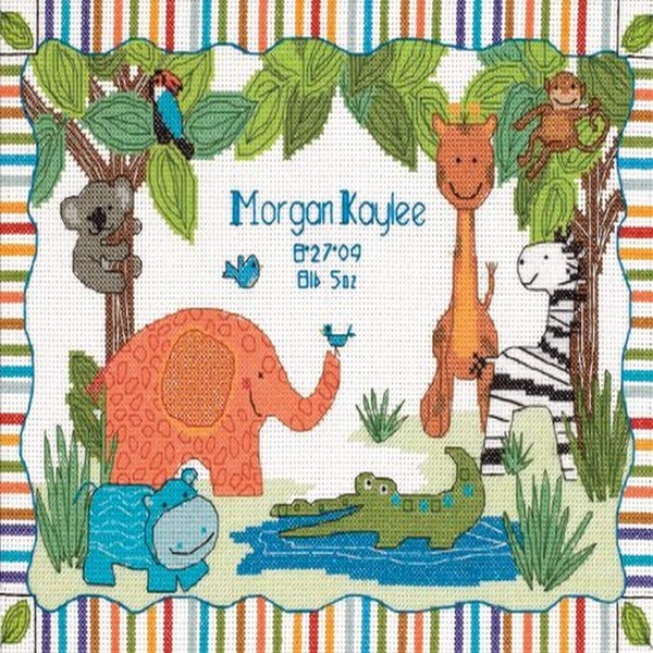 Dimensions Counted Cross Stitch Kit Safari Animals Baby Birth Record