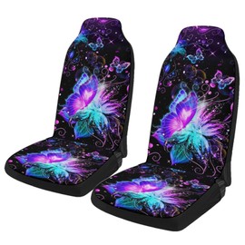 2 Pcs Premium Purple Butterflies Car Seat Cover, Breathable & Washable Car Seat Covers Full Sets, Fashionable Printed Seat Covers for Cars Interior, Universal Fit for Most Cars, Sedan, Truck, SUV