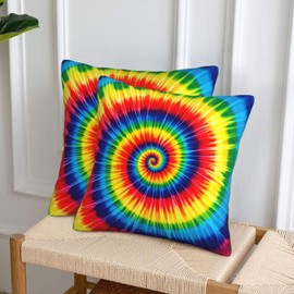 DMPROD 2 Pack Rainbow Tie Dye Pillowcases 18x18 Inch Throw Pillow Cover Cushion Covers for Sofa Bed Living Room Home Decoration