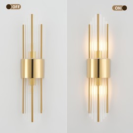 Ondersley Gold Sconces Wall Set of 2, 2-Light Modern Brushed Titanium Gold Wall Sconce, Gold Vintage Crystal Wall Sconce, Modern wall sconces, for Living Room, Bathroom, Vanity, Staircase, Hallway