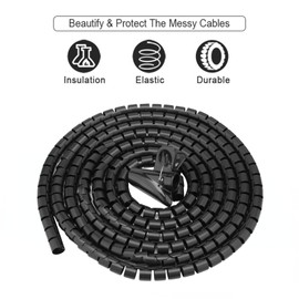 Haofy Flexible Espiral Alambre Envoltura Tubo Cable Organizador Gestión Manga Cable Almacenamiento Tubería Protector (3.0m*16mm-Negro)