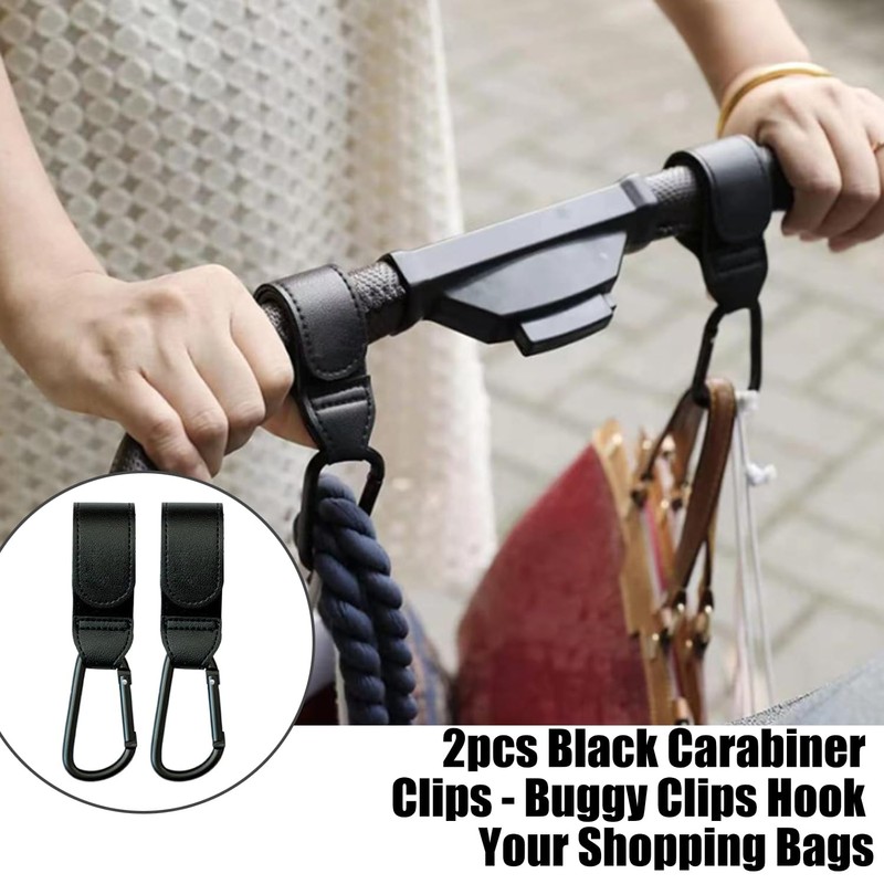 2pcs Black Carabiner Clips - Heavy Duty Buggy Clips Hook
