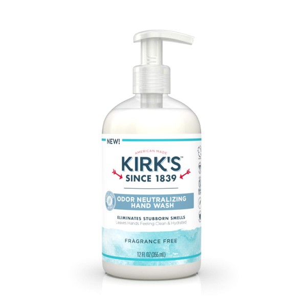 Kirk's Odor-Neutralizing Unscented Natural Hand Soap Castile Liquid Soap Pump Bottle | Moisturizing & Hydrating Kitchen Hand Wash | 12 Fl Oz. Bottle