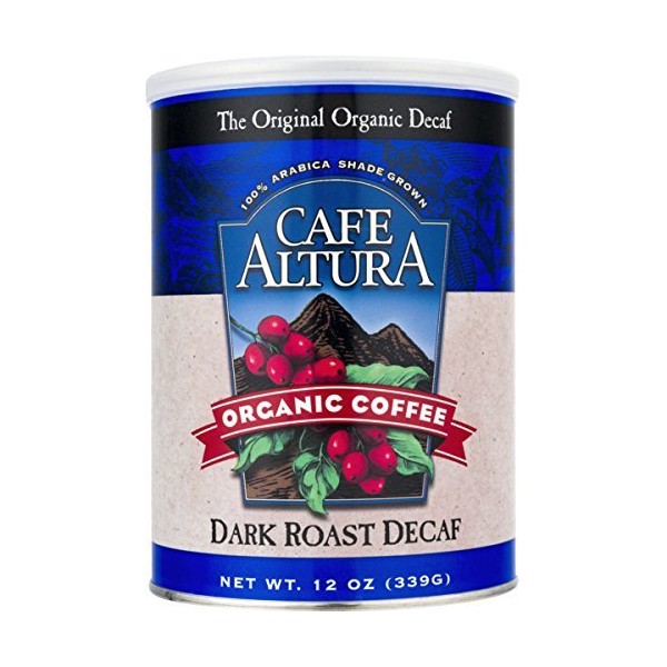 Cafe Altura Organic Coffee, Dark Roast Decaf, Ground Coffee, 12 Ounce Can