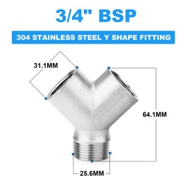 ERGAOBOY 1 Piece 304 Stainless Steel Y Shape 3 Way Pipe Fittings, 3/4 Inch BSP Female Thread x 3/4 Inch BSP Female Thread x 3/4 Inch BSP Male Thread Connector