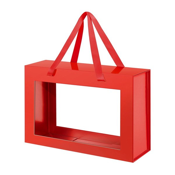JINGUAN Large Red Clear Gift Box, 13.5x9x4.1 Inches Gift Box