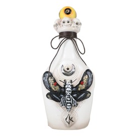 Ebros Gift Occult Wicca Black Skull Moth Crescent Moon and LED Witch Eyeball Faux Potion Bottle Apothecary Alchemy Decor Figurine Mystical Witches Wicca Occultic Psychic Witchcraft