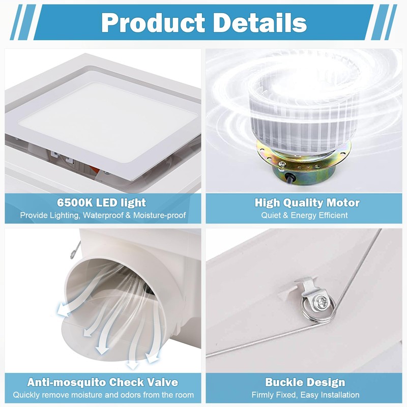 FEITON Bathroom Exhaust Fan with Light, Ceiling Mount, 110 CFM