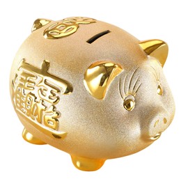 EINEY Piggy Bank Gold, Gold, Good Luck, Lucky, Feng Shui, Lucky Item, Interior Decorative, Pig, Cute, Coin, Coin, Box, Present, Toy (L x W x H): 6.3 x 5.5 x 4.9 inches (16 x 14 x 12.5 cm)