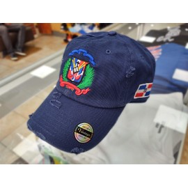 Gorra clásico Ajustable República Dominicana RD y Escudo, Azul marino/Escudo a todo color, Medium-Large