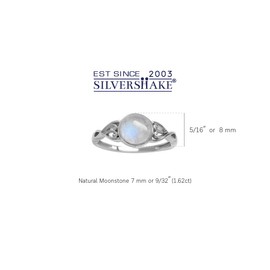 Silvershake 7MM Genuine Round Shape Gemstones White Gold Plated or Yellow Gold Plated 925 Sterling Silver Victorian Style Solitaire Ring Jewelry for Women, 11, Sterling Silver, Natural Moonstone,