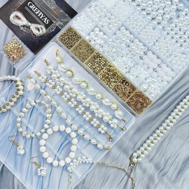 Multiple Shape Beads Combination Set Faux Pearl Beads with Spacer Beads for Threading for Jewellery Making Necklace Bracelets Jewellery Crafts (Tpy 1)