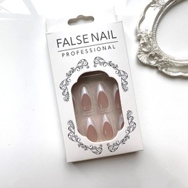French Tip Press on Nails Medium Almond Fake Nails Full Cover False Nails with French Designs Glossy White Tips Nude Pink Acrylic Nails Artificial Stick on Nails for Women and Girls Manicure Decor