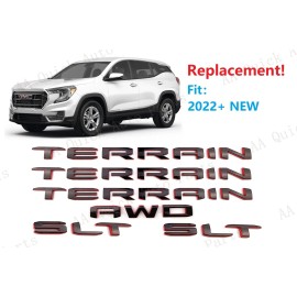 GMC 6PCS Gloss Black Red Door Rear Terrain SLT AWD Letter Emblem 2022-2023 Terrain