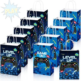 Saypacck 30 Pcs Video Game Party Gift Bags Gamer Theme Party Supplies Level up Paper Handbag Goodie Bags with Handle for Girl Boy Birthday Decoration