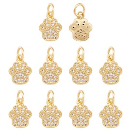 FASHEWELRY 10Pcs Brass Cubic Zirconia Footprint Charms 18K Gold Plated Paw Charms Sparkling Animals Paw CZ Pendants for Bracelet Necklace Jewelry Making