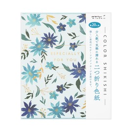 Midori 33263006 Shikishi Colored Paper S, Bifold Silk, Floral Pattern, Blue