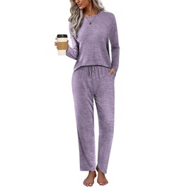 Ekouaer Women's Casual Loungewear 2 Piece Cute Sleepwear Sets Matching Christmas Pajama Nightwear Set Purple,XL