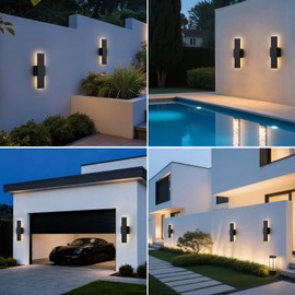 2 Pack 15.75 inch Modern LED Outdoor Wall Light, 3000K 4000K 5000K 10%-100% Dimmable Lights for Outside, IP65 Waterproof Exterior Long Wall Lights for House, Porch, Garage, Patio, Yard, Entrance Black