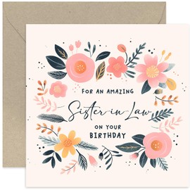 Old English Co. Cute Birthday Cards for Sister In Law - 'Amazing Sister-in-Law' Birthday Gifts for Her - Floral Artwork Happy Birthday Card for Women - For Family | Blank Inside