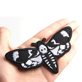 Acxico 2Pcs Black and White Moth Skull Deaths Head Patch Iron-On/Sew On