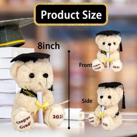 Graduation Gifts Teddy Bear Graduation Stuffed Animal Class of 2025 - Kindergarten High School Graduation Gift for Her Him Girls Boys - 8 Inch Soft Congrats Grad Bear Toy with Cap & Certificate