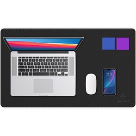 K KNODEL Desk Mat, Blotter, Dual-Sided Office Desk Pad, Waterproof Desk Mat for Desktop, Desk Blotters, PVC Leather Pad Protector (Black, 23.6" x 13.8")