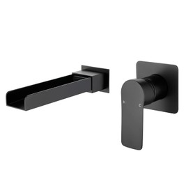 Wall Mount Tub Filler Waterfall Bathtub Faucet High Flow Bath Filler Faucet with Extra Long Spout Bathroom Faucets with Rough-in Valve Trim kit Matte Black