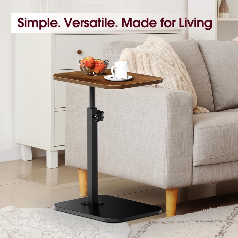 End Table C-Shaped Adjustable Pedestal Side Table Night Stand with