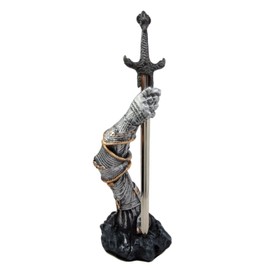 Ebros Gift Classical Medieval Suit of Armor King Arthur Knight Arm Holding Excalibur Sword Desktop Letter Opener Figurine Accessory 10" H Matter of Britain Arthurian Legends Collectible