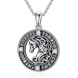 VONALA Wolf/Dragon/Owl/Horse/Ankh/Witch's Knot/Compass/Raven Skull Necklace Sterling Silver Viking Pendant Jewellery for Men and Women Unisex, Sterling Silver, Cubic Zirconia
