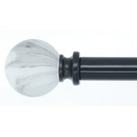 Meriville 3/4" Diameter Single Window Curtain Rod, White Marble Ball Finial, 28-inch to 48-inch Adjustable, Black