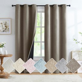 Treatmentex Blackout Linen Curtains for Living Room, Grommet Top Energy Efficient Retro Burlap Linen Curtains Privacy Bedroom Drapes, Coffee, 40" Wide x 84" Long Drapes, 2 Panels