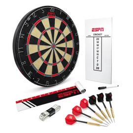 ESPN Dart Board Includes 6 Steel Tip Darts, Bristle Dartboard with Radial Spider Wire and Staple Free Bullseye, Ideal Party Games for Adults