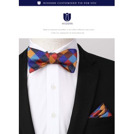 Hisdern Men's Bow Tie, Hand-tied Bow Tie, Square Set, Washable Bow Tie, For Weddings, Receptions, After-parties, School Entrance Ceremonies, Parties - BC703NS #11 Orange/Blue